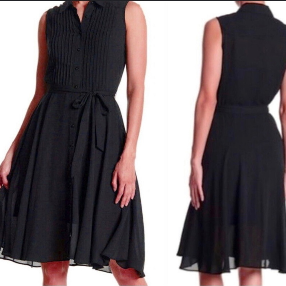 Nanette Lepore Black Sleeveless Midi Shirt Dress